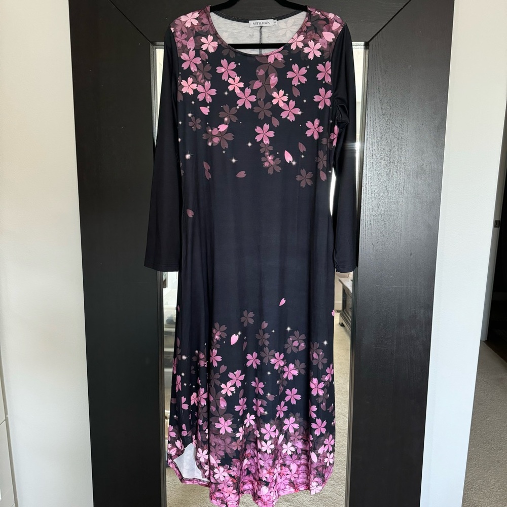 MissLook Black Floral Midi / Maxi Dress - Large